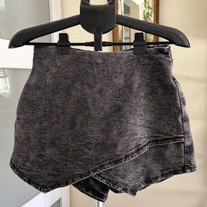 Washed Black Women's Wrap-Front Skort Shorts
